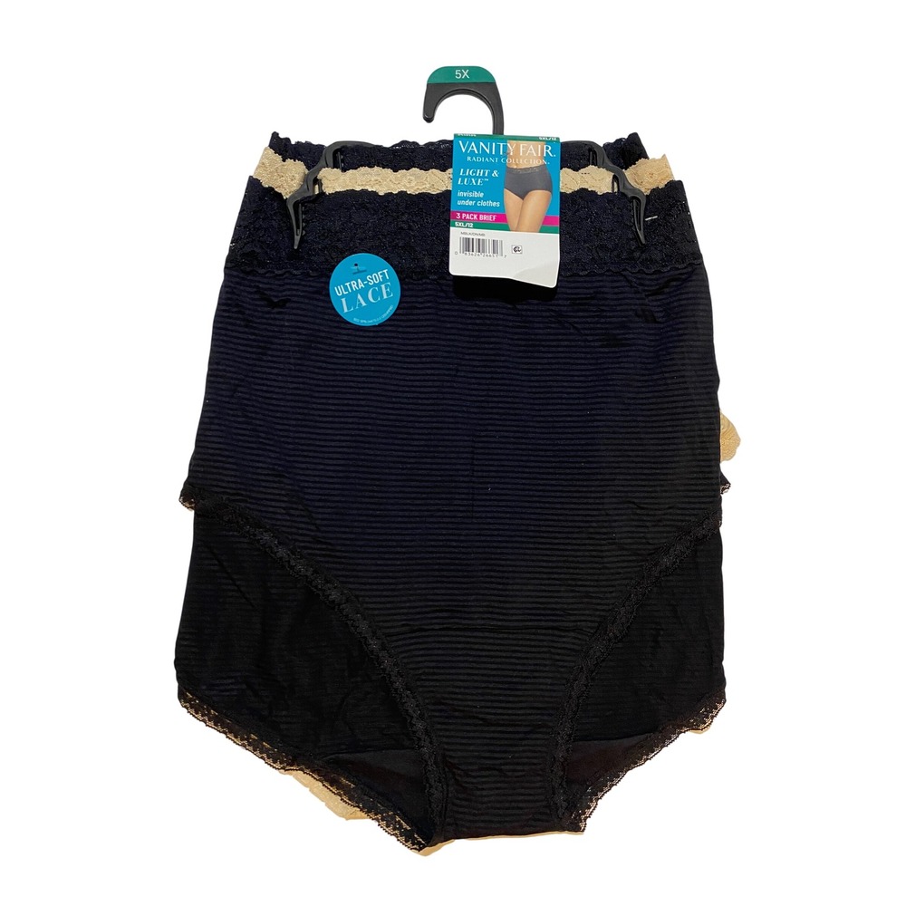 Vanity Fair‎ Radiant Collection Light Luxe 3 Pack Brief Panties 5XL Black Beige